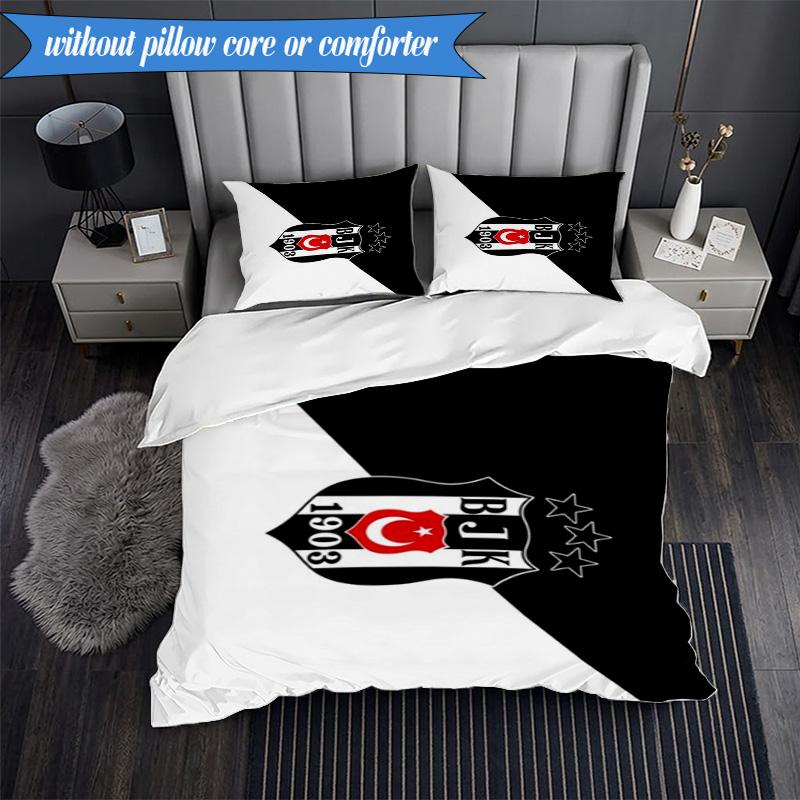 3PCS Besiktas Istanbul Football Club Bedding Set 2D Printing (Includes 1 Duvet Cover + 2 Pillowcases Coreless), Bedroom decor,Fan gift