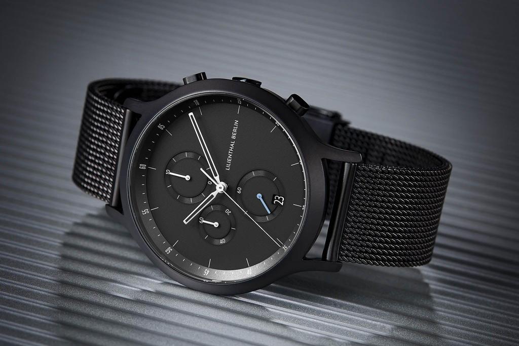 Lilianthal Berlin Men's Chronograph Watch with Date Display, Made In Germany, Model C01-102-B023C, Black