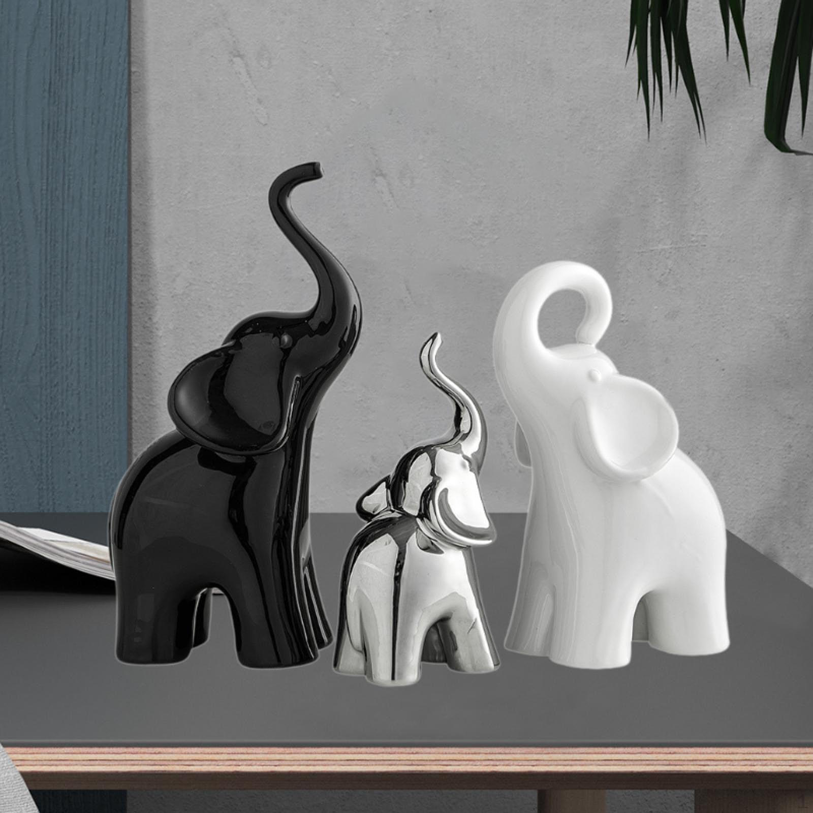 

3 Pieces Elephant Sculptures Office Living Room Gift Home Decor Collectible Family