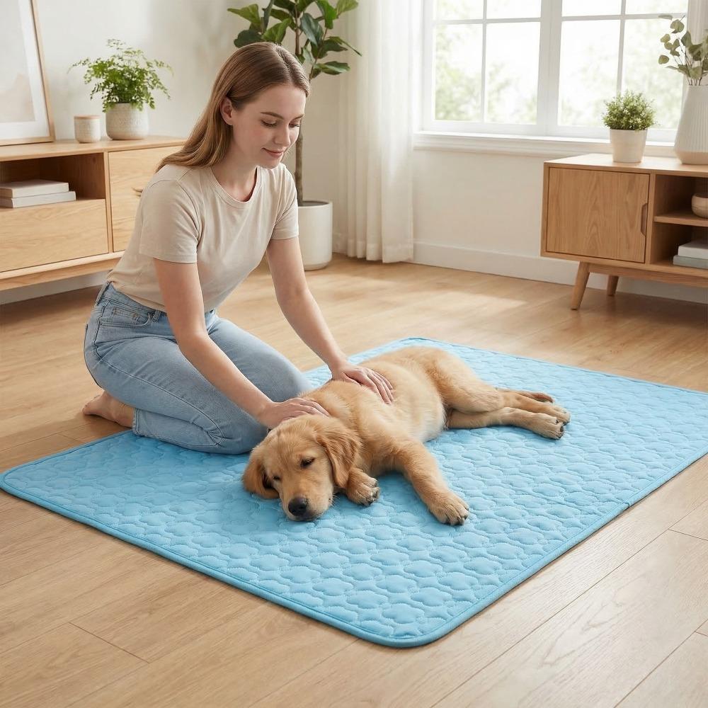 Dog Cooling Pad for Cats Rabbits Medium Large Dog Inner Curved Cool Fiber Pad Anti Slip Washable Outdoor Beds for Pets in Summer