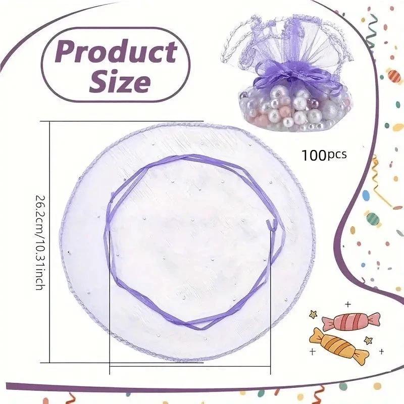 100 Pezzi 26cm Regali Sacchetto Rotondo in Organza Elemento in Garza Sacchetto Coulissato Sacchetti per Gioielli Bomboniere Matrimonio e Sacchetti per Festa di Matrimonio
