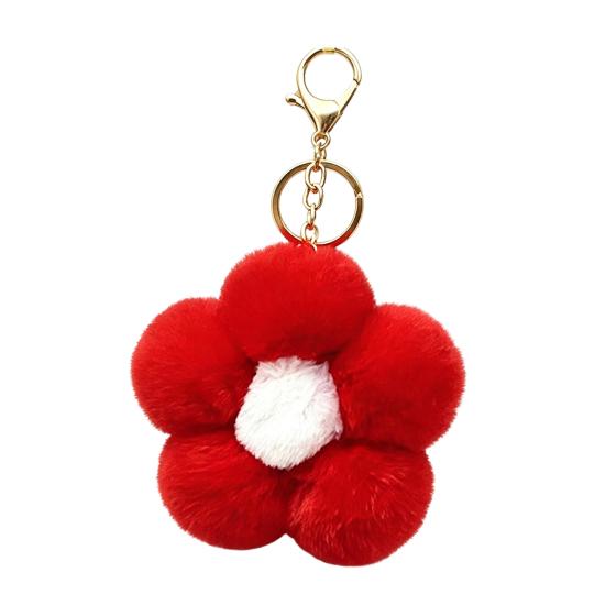 Lightweight Bag Decor Plush Flower Keychain for Handbags, Five-petal Charm, Metal Key Chain Fluffy Backpack Hanging Accessory Women