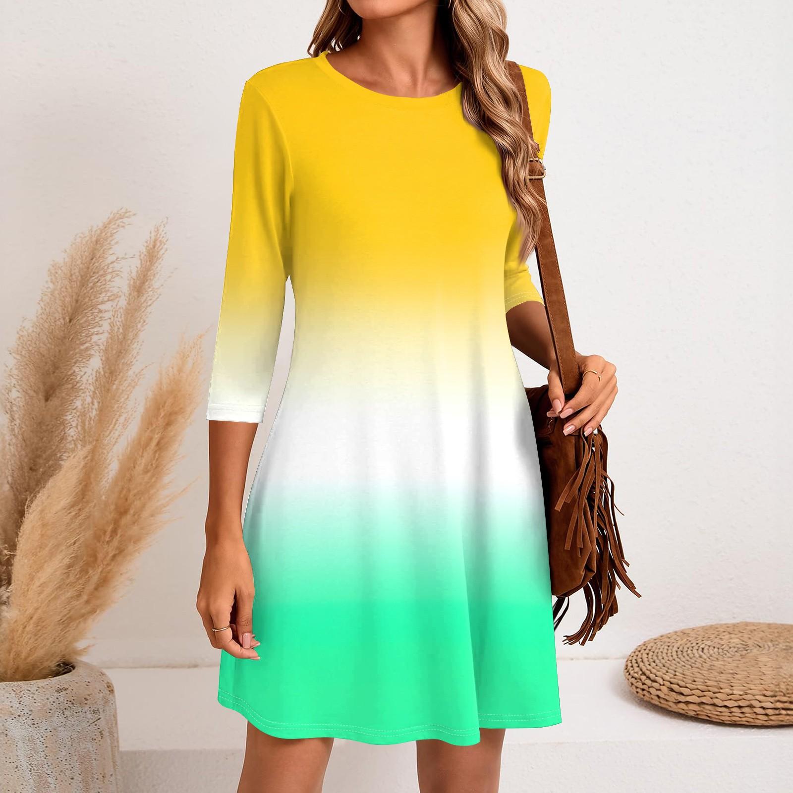 

Женское модное повседневное платье с круглым вырезом и рукавом три четверти XL жёлтый