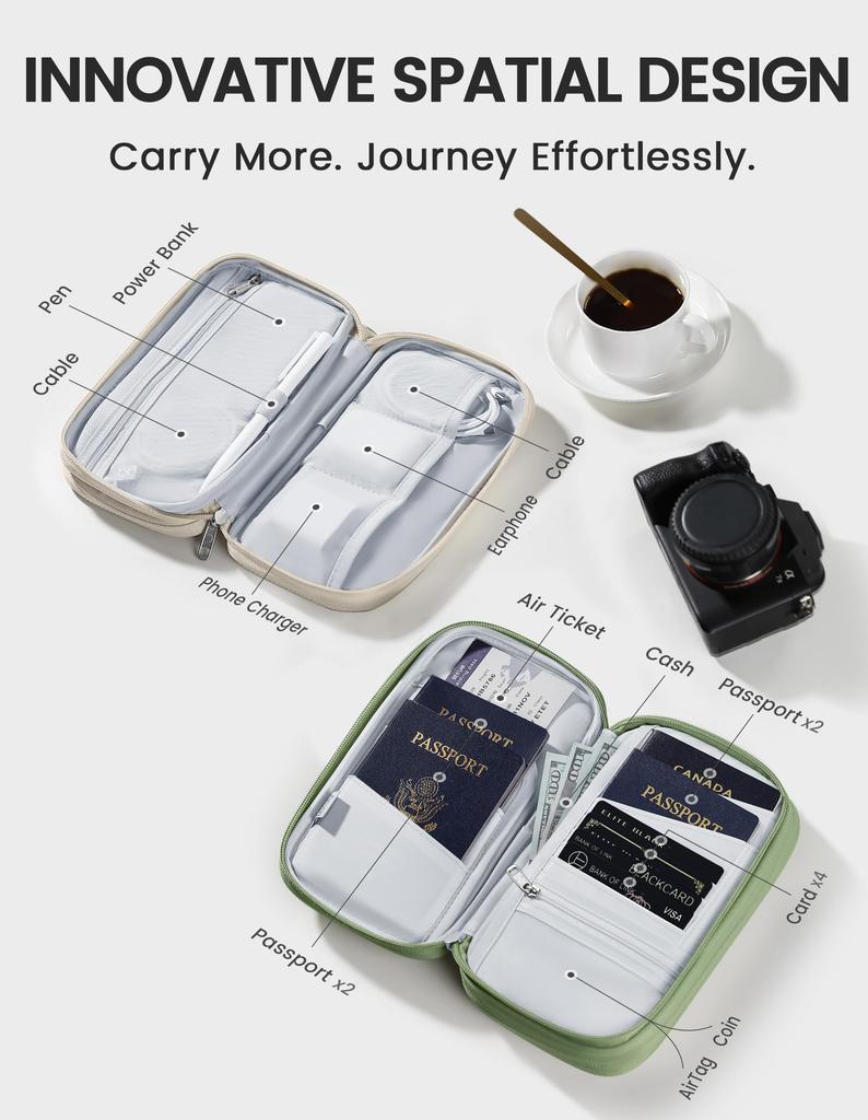 Travelkin Travel Wallet and Passport Holder for the RFID Blocking Organizer for Men and Travel Pouch for and Electronic Green Family, Anti-Theft