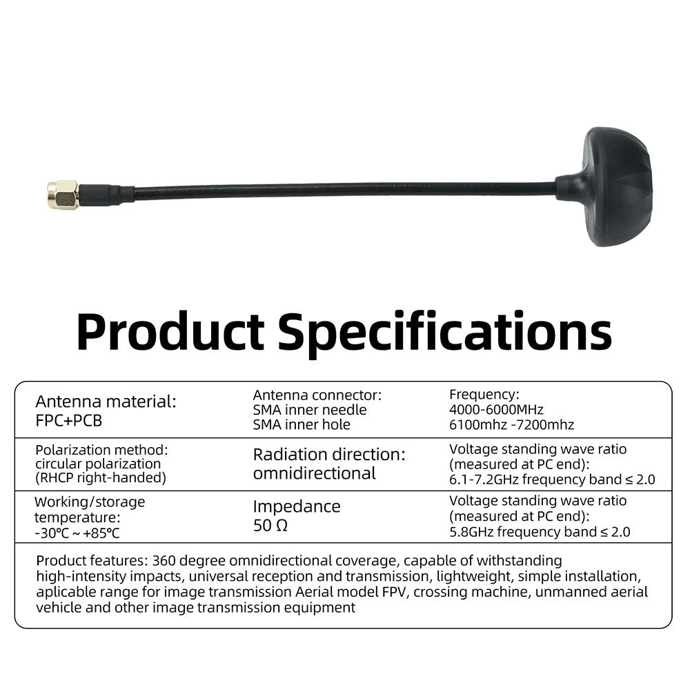 1.8G 6.1G 7.1G 1.1dBi High Gain FPV Image Transmission Antenna With SMA Connector 1111-6111MHz 6111-7111MHz Frequency For Drone