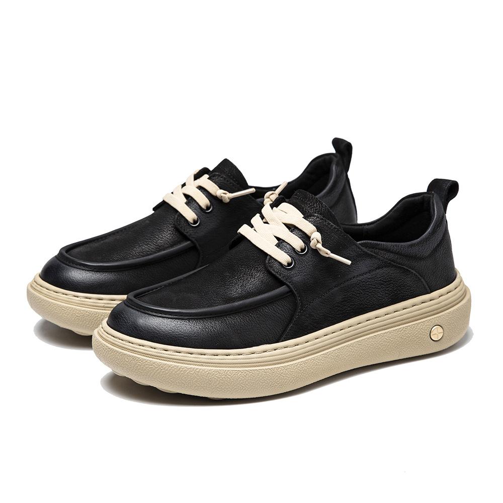 Men's Breathable Thick Soled Casual Leather Shoes Retro Comfortable and Lightweight Loafers Fashionable Lace Up Walking Shoes