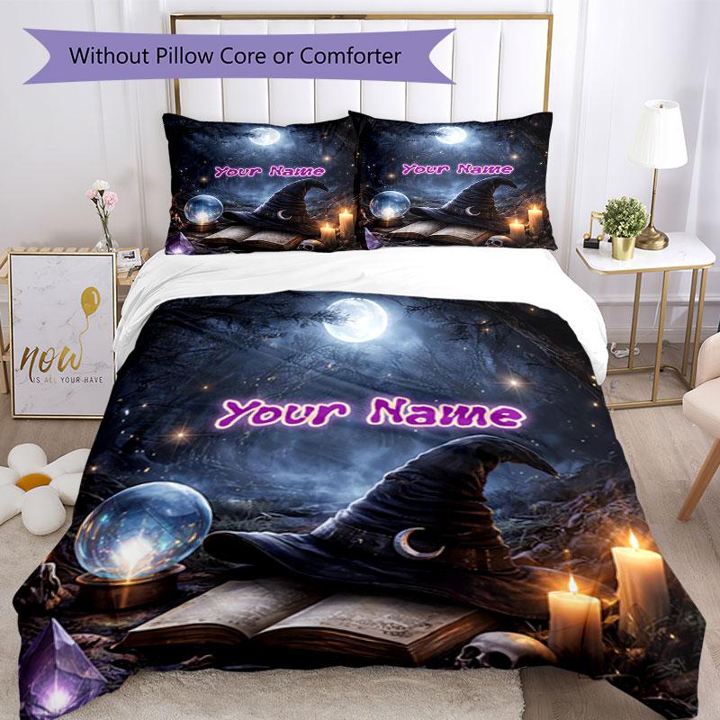 3PC Custom Name Witchcraft Moonlit Spell Bedding Set Duvet Cover Closure Includes 1 Duvet Cover & 2 Pillowcases for Bedroom