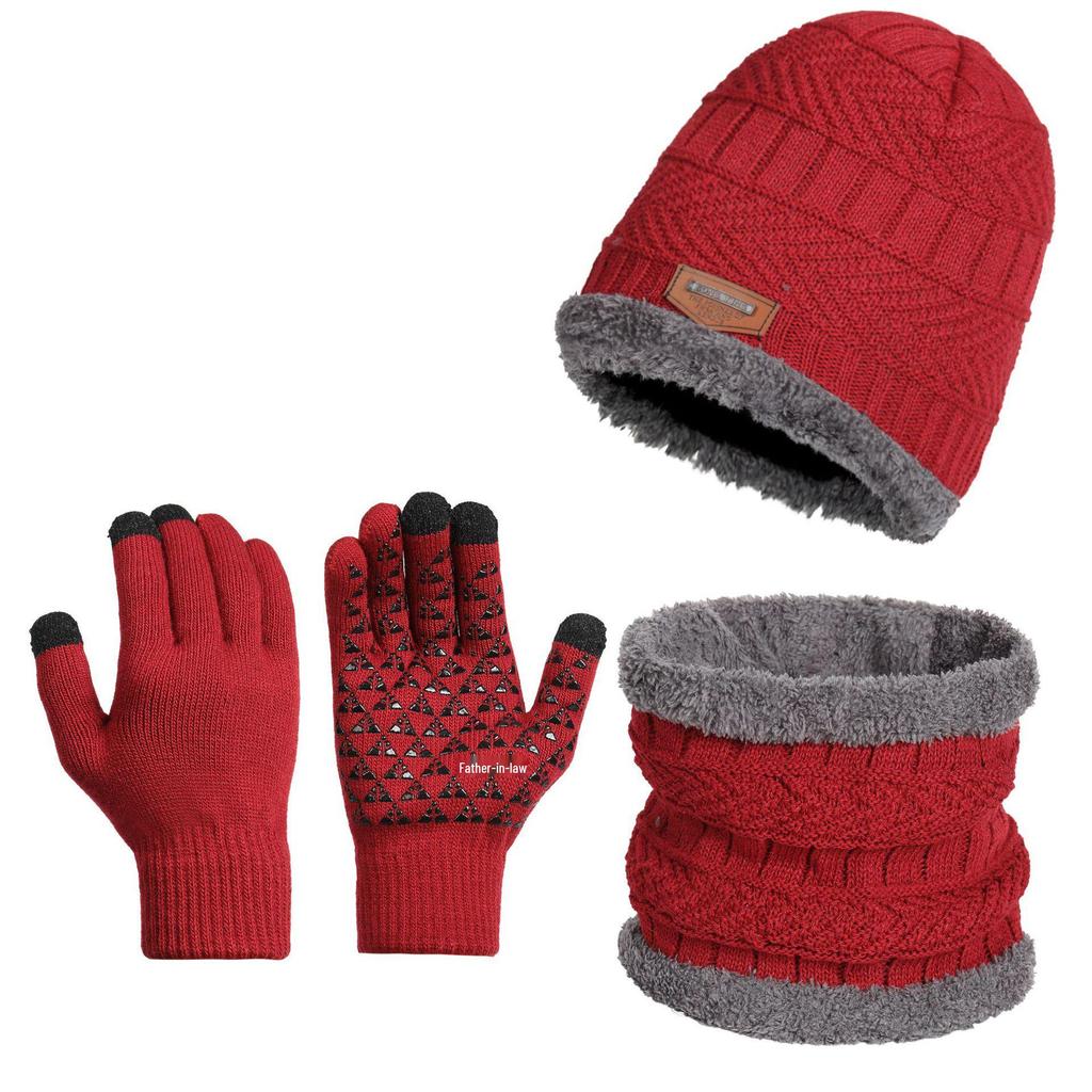 Dreiteiliges Winterset: Gestrickte Mütze, Rutschfeste Touchscreen-Handschuhe und Fleecegefütterter Wollschal