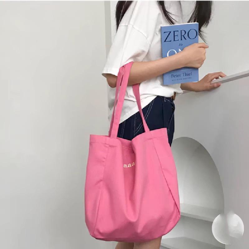 Candy-colored Letter Single-shoulder Canvas Tote Bag
