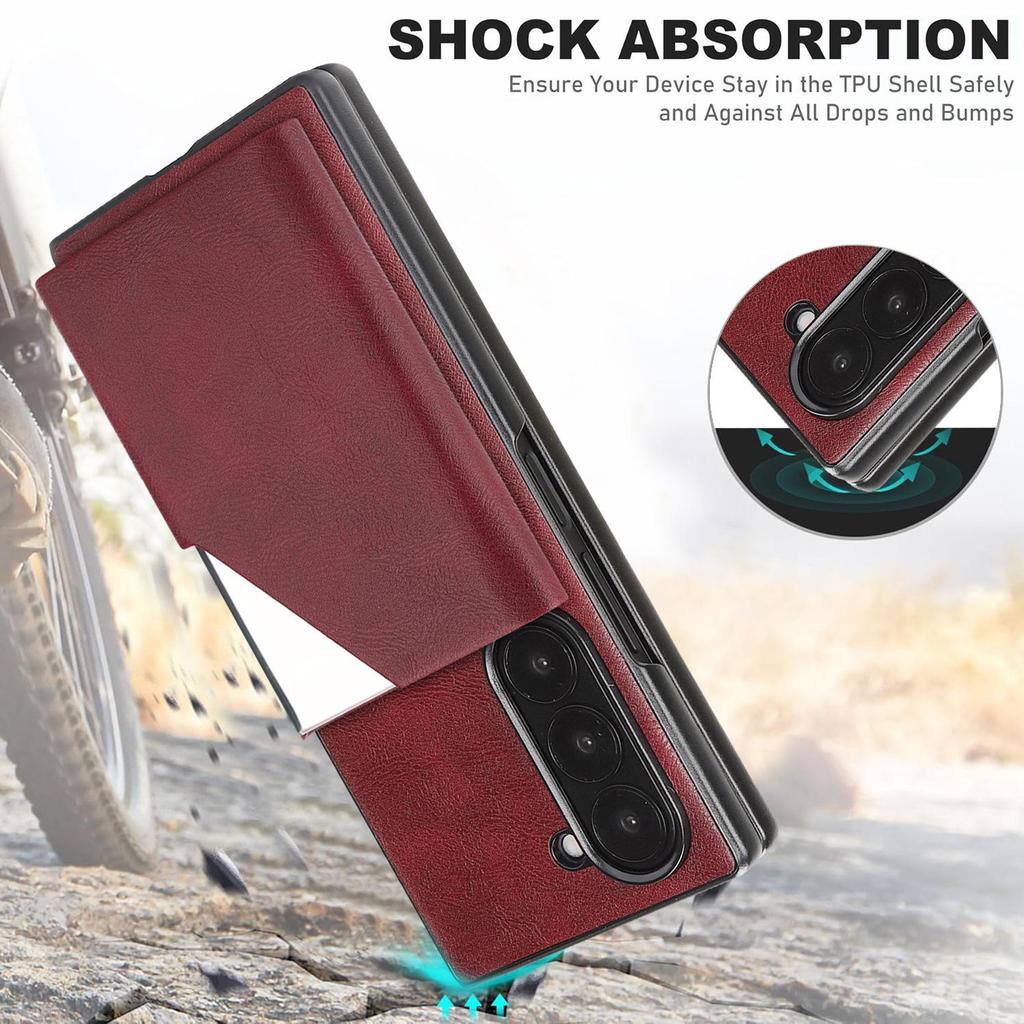 D6 Alloy Card Holder with Retro Frosted Faux Leather Case, Compatible with Samsung Galaxy Z Fold7, Magnetic Two-in-One Design