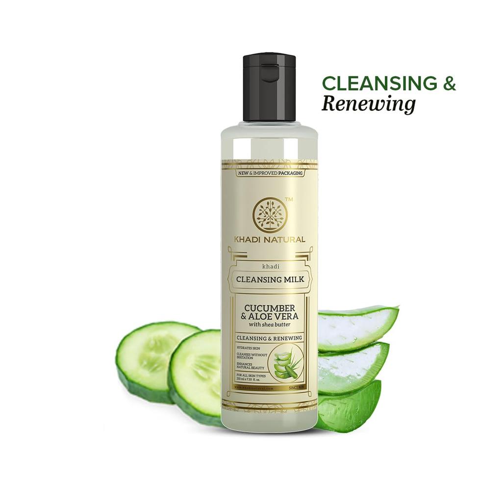 Khadi Natural Cucumber & Aloe Vera Cleansing Milk 210ml | Makeup Remover for Nourished, Toned Skin | Rich Antioxidants, All Skin Types