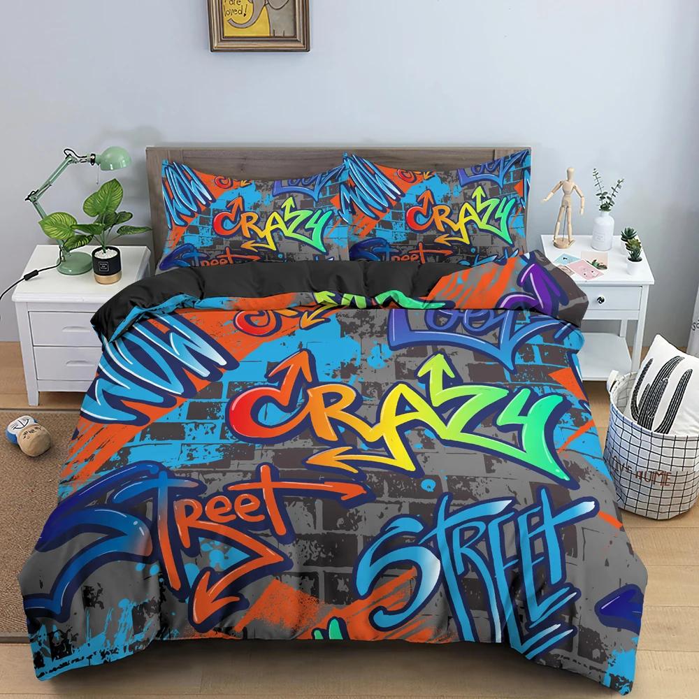 Cartoon Graffiti Bettwäscheset Jungen Mädchen Einzelbett Queen-Size Bettbezug Kissenbezug Bett Kinder Erwachsene Mode Heimtextilien