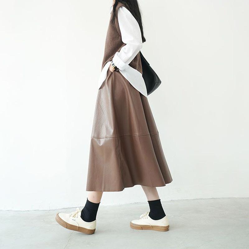 Женская матовая юбка из искусственной кожи в стиле ретро — фото 11