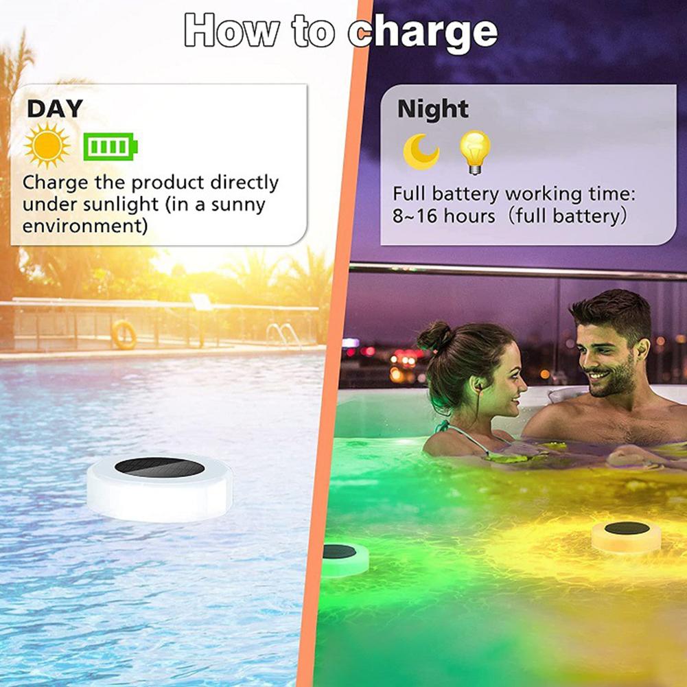 Solar Powered Chlorine Tablet Floater with Colorful Light Pool Floating Chlorinator IP68 Waterproof for Up To 3 Inch Tablets