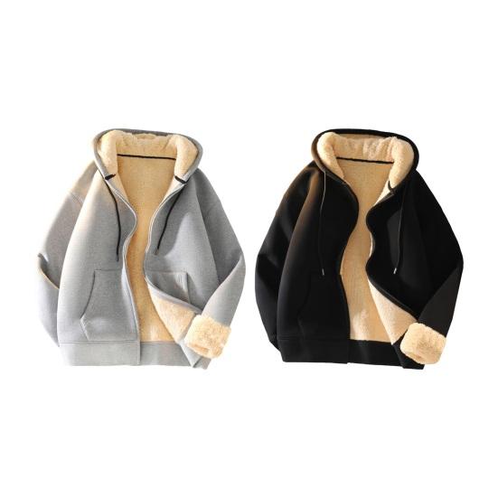 Felpa con cappuccio da uomo autunno inverno spessa foderata in pile con cappuccio maniche lunghe con tasche tinta unita polsini elastici larghi coulisse giacca coppia cappotto sportivo