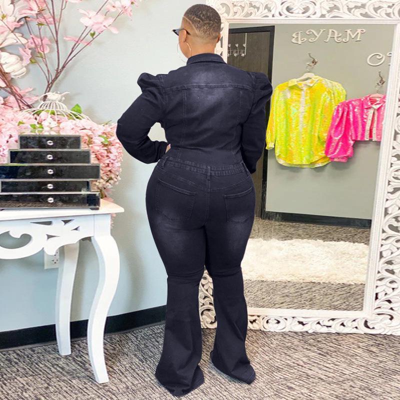 Damen Übergröße Slim Fit Denim Waschung Casual Jumpsuit