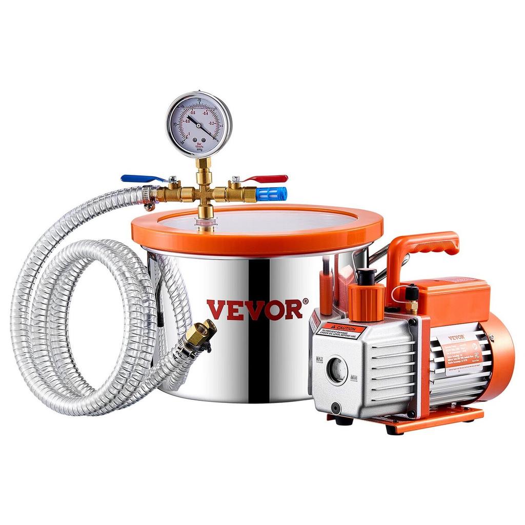 1.5 Gallon Vacuum Chamber 3.5CFM Single Stage Pump Degassing Chamber Kit