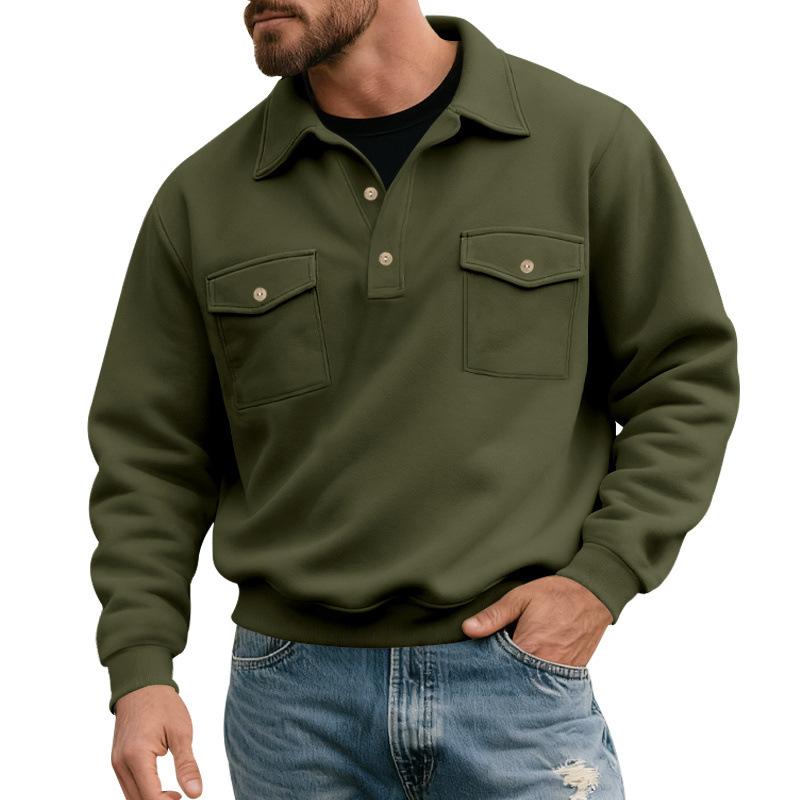 2025 New American Style Autumn New Men's Polo Shirt Workwear Long-sleeved Fashion Versatile Sweatshirt