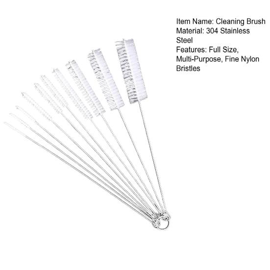10Pcs Cleaning Brush Set Full Size Straws Narrow Gaps Deep Cleaning Brush Nylon Bristles Spiral Shaft Cleaning Tool