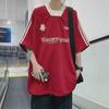 Unisex Retro V-Neck Embroidered Colorblock Half-Sleeve T-Shirt