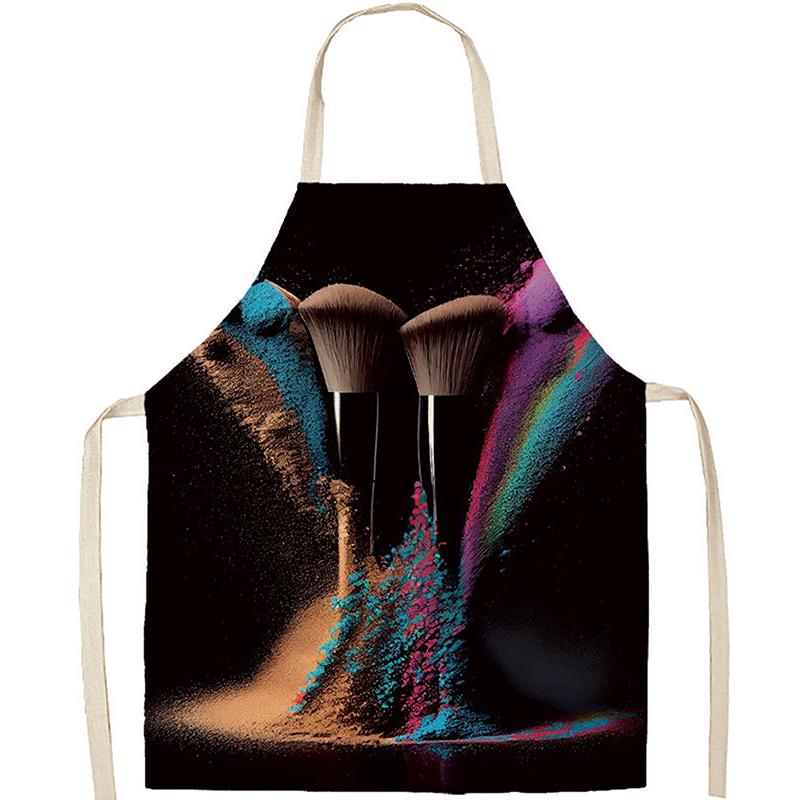 Nail Polish Lipstick Beauty Kitchen Women Apron Household Cleaning Flax Pinafore Salon Home Cooking Baking Adult Bib