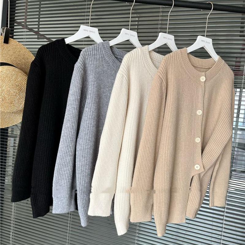 Elegantní úplety Kalhoty Soupravy Měkký svetr Cardigan Topy Oblek Úplet Široké nohavice Pantalones Conjunto Ležérní Pletené dvoudílné