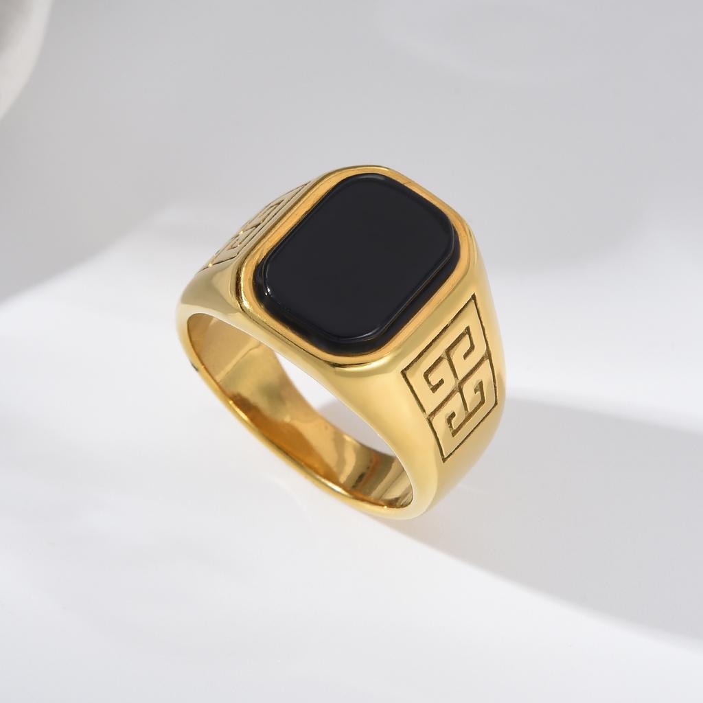A3485 Herren/Damen Trend Hohe Qualität 316L Edelstahl Mehrfarbig Zirkon Stil Onyx Goldene Ringe Schmuck