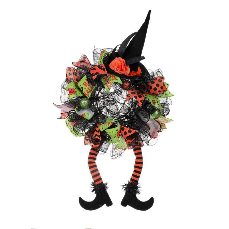Halloween Door Wreath Decor With Striped Witch Legs Hanging Garland Party Home Decoration