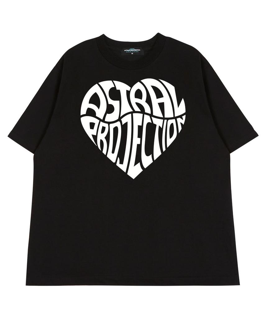 ASTRAL PROJECTION Big Heart Logo Round Neck 40-Count Double-Weave Cotton Short Sleeve T-Shirt_Black