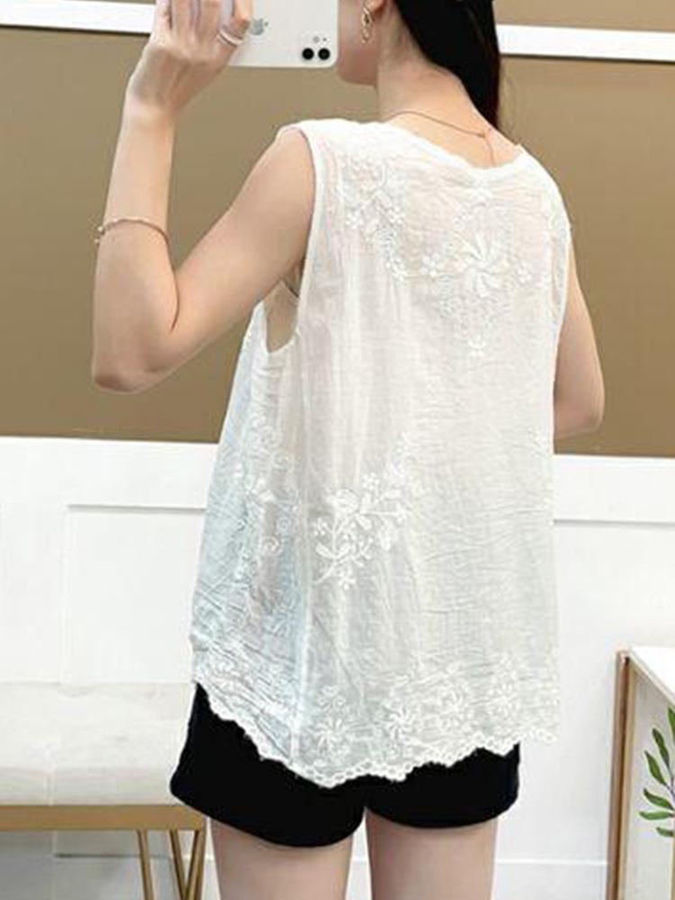 Damen 2025 Sommer Retro Besticktes Spitzen Ärmelloses Tanktop