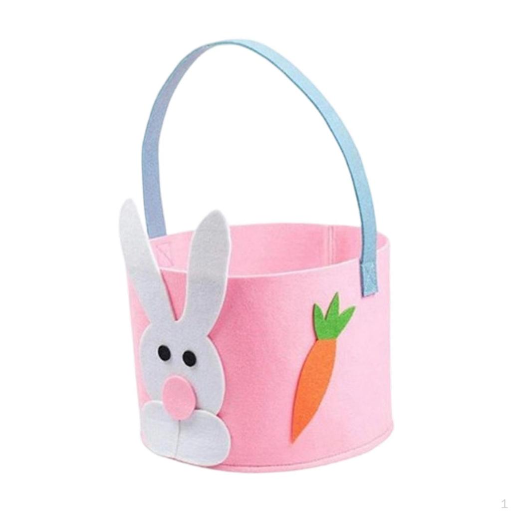 Easter Basket Bunny Ears Felt Handle Decorative for Eggs, Candy, Gifts Reusable Suitable