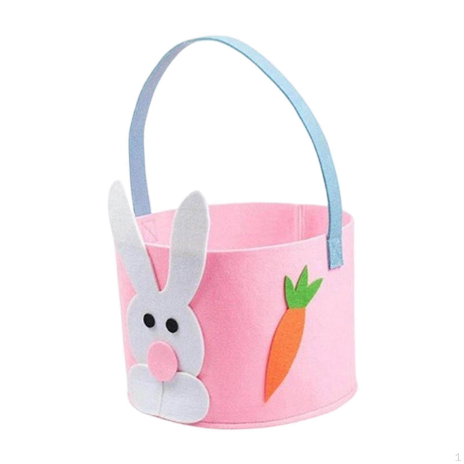 Easter Basket Bunny Ears Felt Handle Decorative for Eggs, Candy, Gifts Reusable Suitable розовый