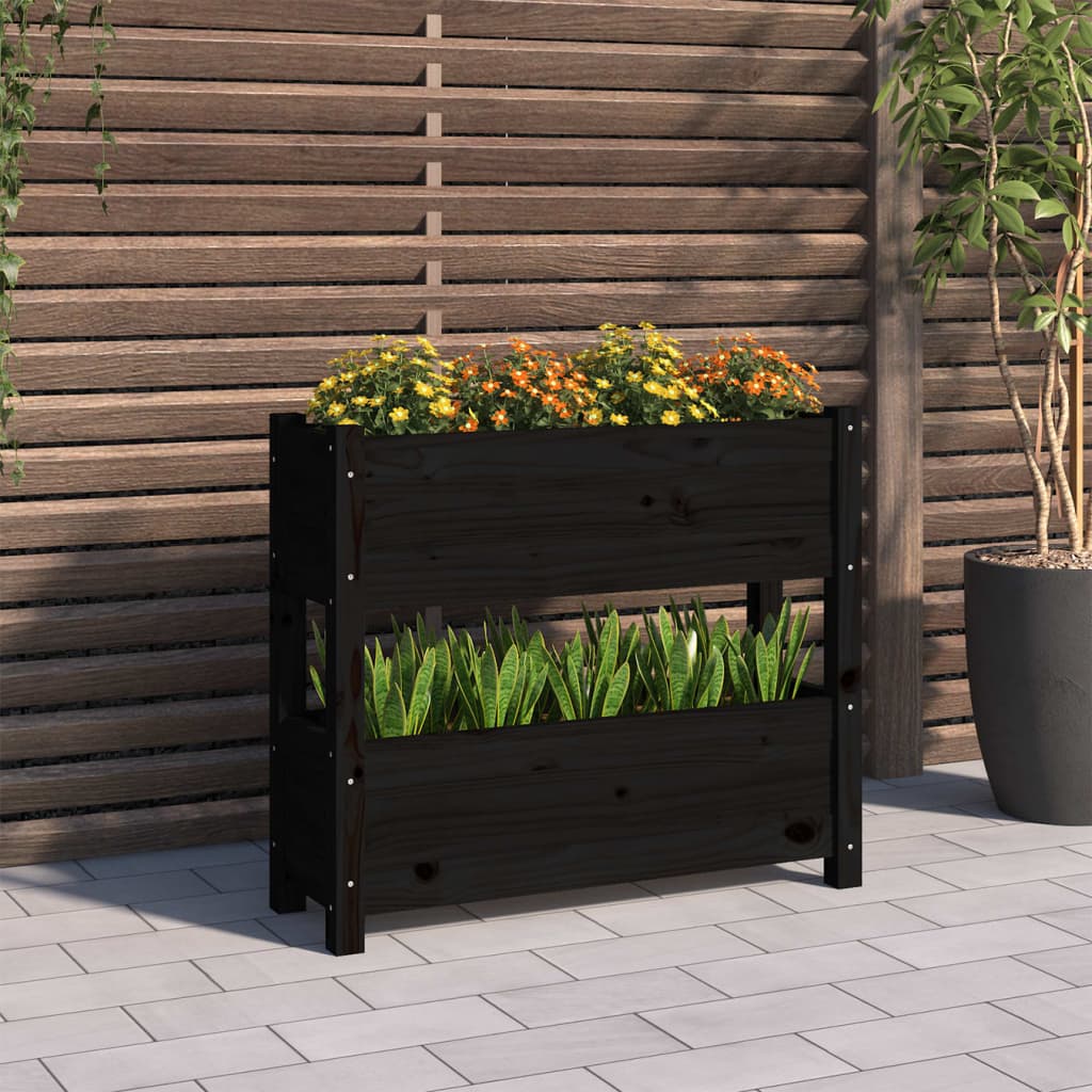 Black Plant Box 77 X 25 X 66 Cm Solid Pine Wood