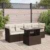 5 Piece Garden Sofa Set with Cushions Brown Poly Rattan