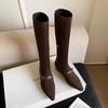 European popular temperament elastic thin boots brown fashion versatile pointed flat bottom inner height increasing boots high women's boots