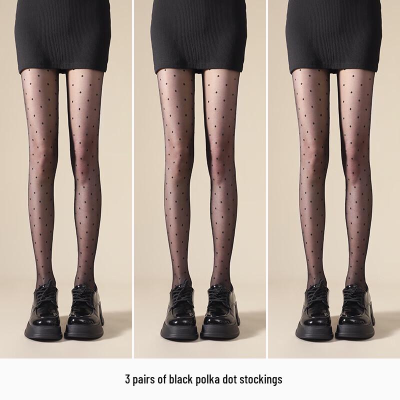 Langsha Women's Sexy Black Sheer Pantyhose with Polka Dot & Heart Patterns