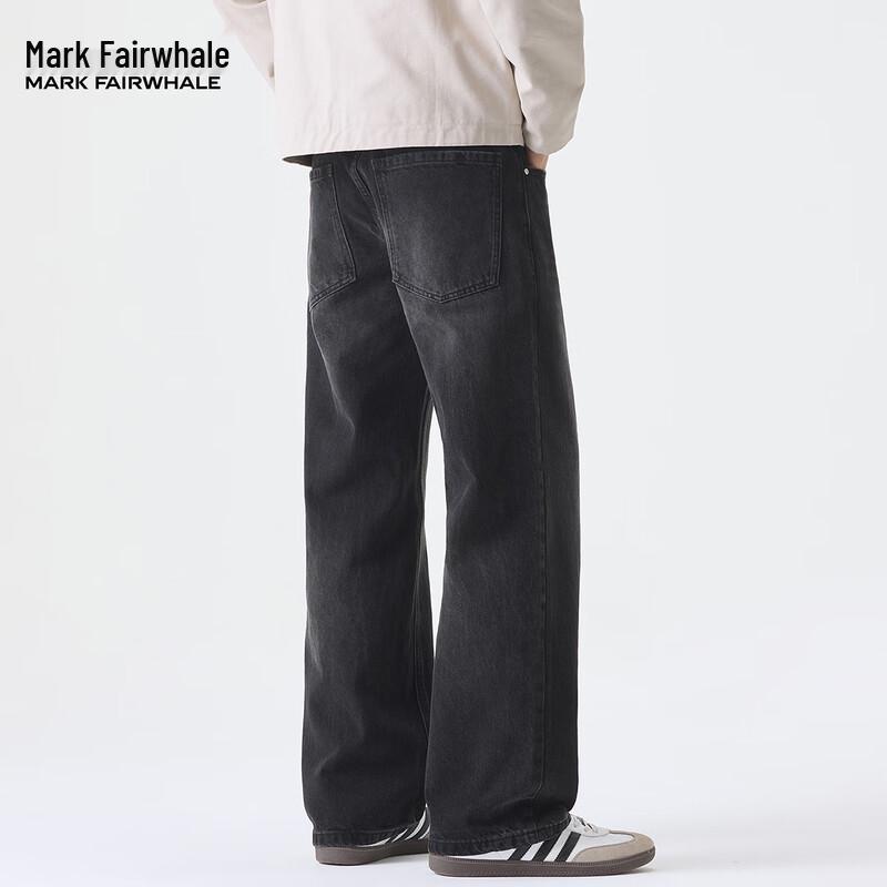 Mark Fairwhale Men's American Style Washed Black Loose Straight Jeans