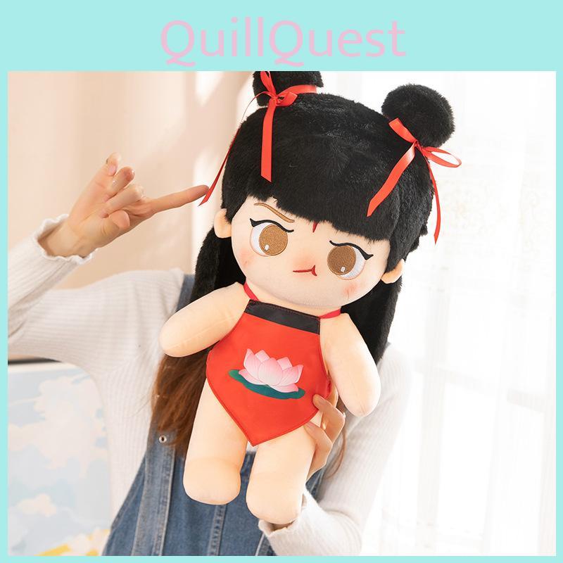Nezha New Plush Toy Stuffed Doll With Red Braids Cushion Pillow Gift For Kids