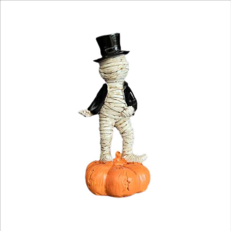 

1 Piece Suitable for Halloween Pumpkin Base Mummy Figurine, Quirky Desktop Decoration, Resin Craft Small Statue
