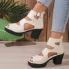 High Heeled Roman Sandals Women's Plus Size 2025 Summer New Thick Heel Cutout Heel Sandals