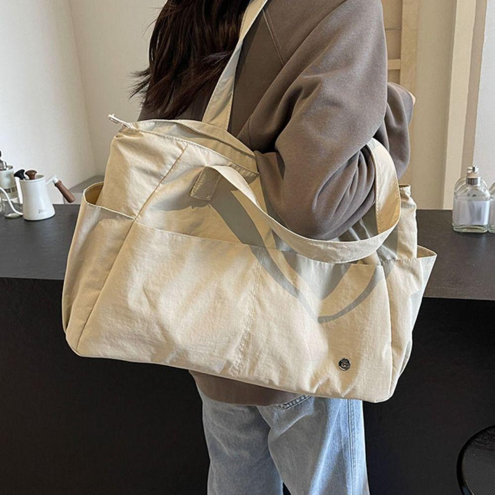 Solid Color Large Capacity Shoulder Bag Soft Material Commuting Handbag Casual Book Bags Shopping