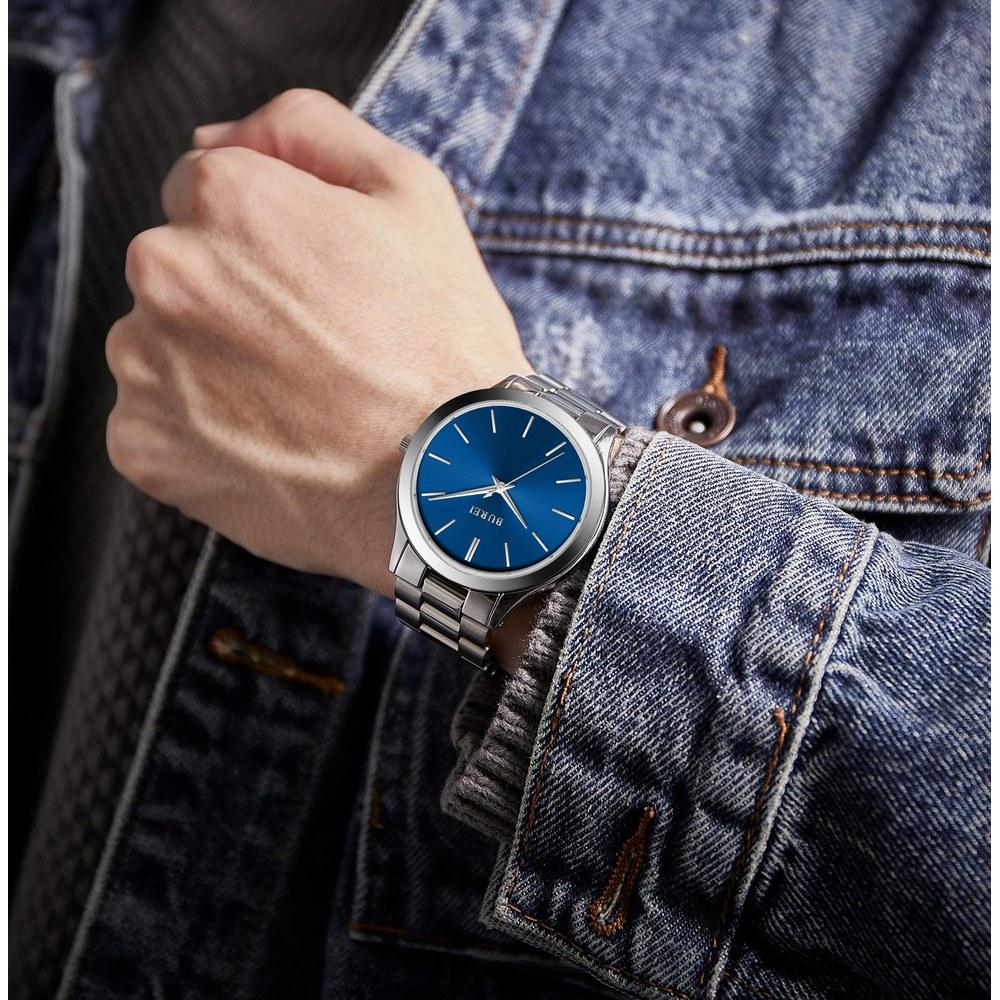 BUREI Men's Analog Quartz Watch Waterproof Casual Stainless Steel Band
