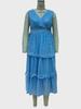 Summer Women Chiffon Midi Dress Deep V Neck Sleeveless Casual Elegant