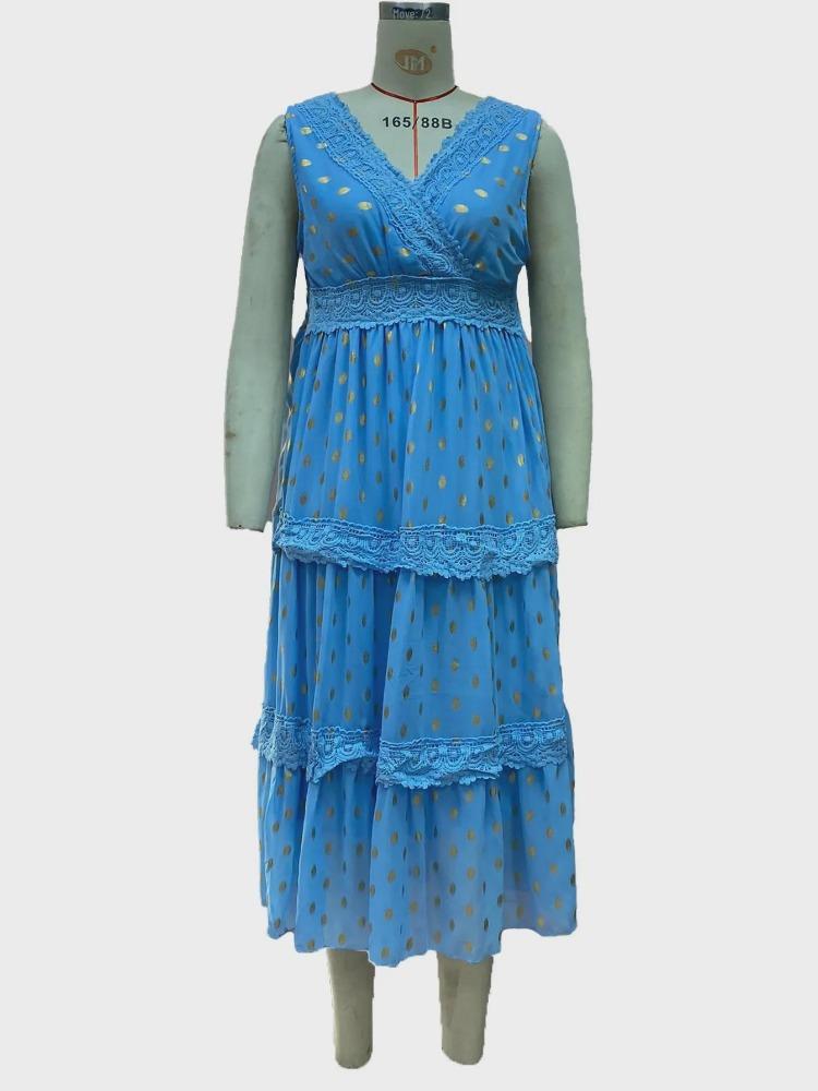 Summer Women Chiffon Midi Dress Deep V Neck Sleeveless Casual Elegant
