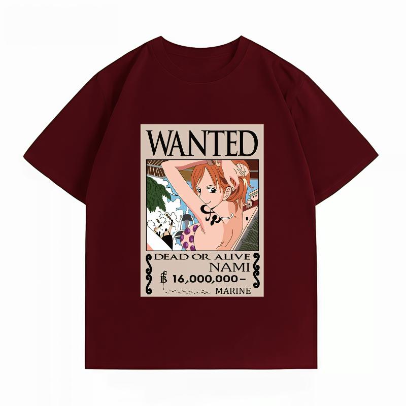 Unisexs Clothing New 100 Cotton Breathable Summer TShirt One Piece Nami Wanted Print Casual Streetwear Unisexs Tops