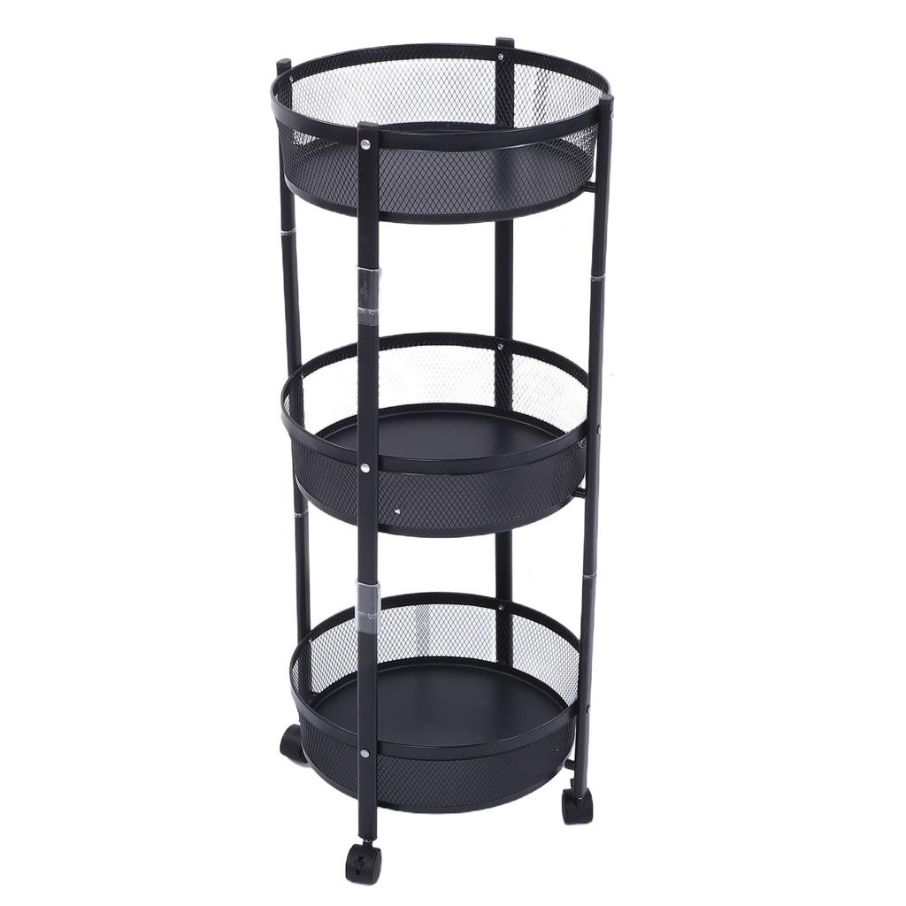 Carrito de Servicio Metálico Giratorio de 3 Niveles Multifuncional Plegable Redondo de Almacenamiento Carrito para Cocina