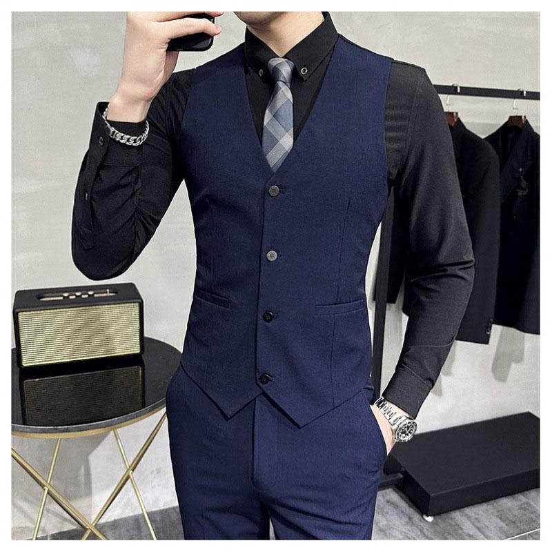 XS-7XL High-end Solid Color Elastic Men's Casual Business Vest Groom Wedding Suit Party Waist Coat