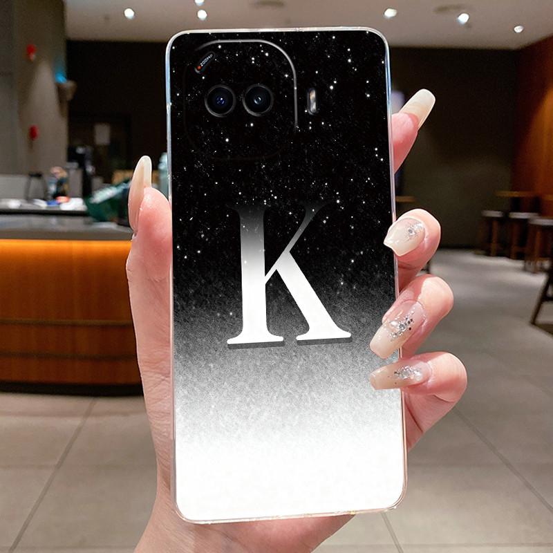 Anti-scratch Phone Case For Vivo iQOO Z11 Turbo Jelly Clear TPU Soft Casing Lucky Initial Letter With Flower Couple Shell