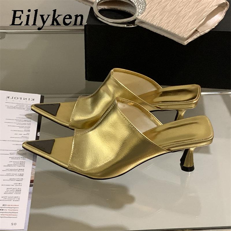

Fashion Shoes for Women New Summer Pointed Peep Toe Slide Slippers Thin Low Heels Banquet Party Prom Ladies Designer Shoes Zapatos Mujer 39 золотой