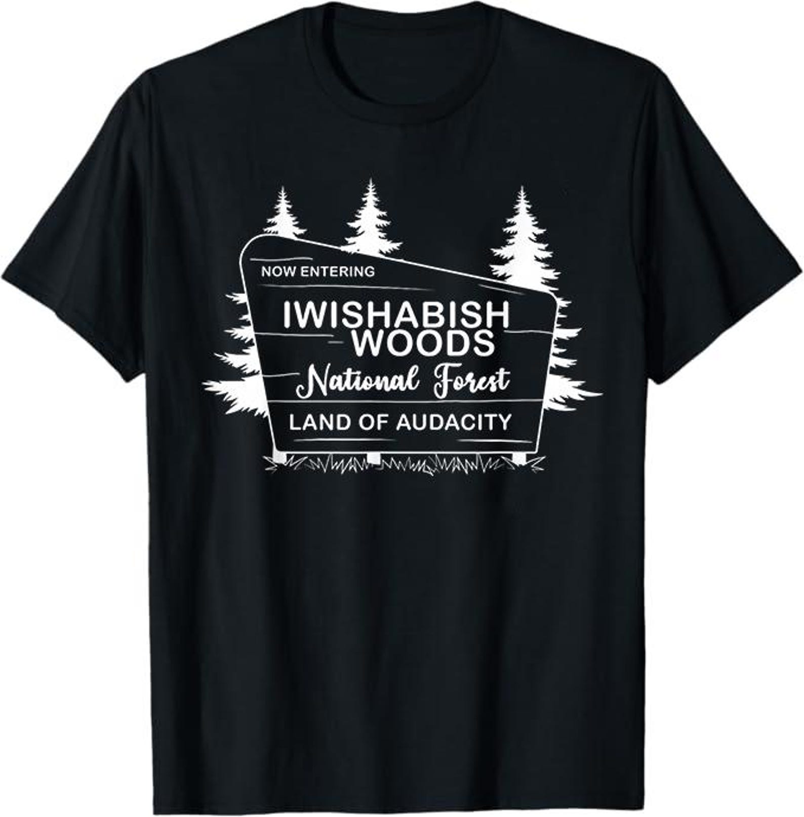 Now Entering Iwishabish Woods National Forest Land Audacity T-Shirt, National Forest Land of Audacity Funny Outdoors Graphic T-Shirt 3XL